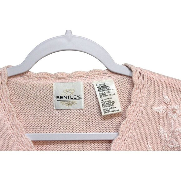 Vintage Cardigan Sweater Size L. Pink Embroidered Beaded Floral Knit - Picture 6 of 13